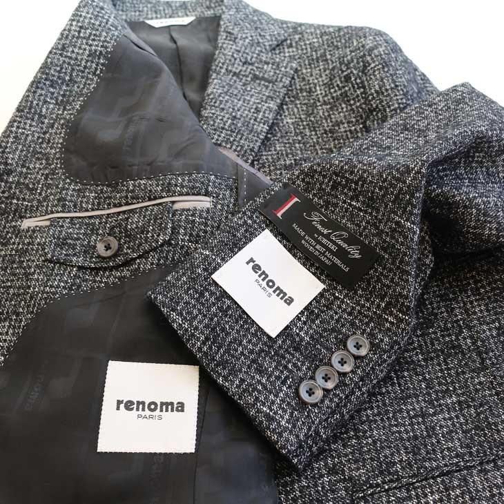 ジャケット テーラード ブレザー 2018-19 秋冬新作 renoma レノマ paris パリス ツイード風 ブークレ素材 やや濃灰グレー杢 小柄チェック (AB/BB体) やや細め | renoma | 11