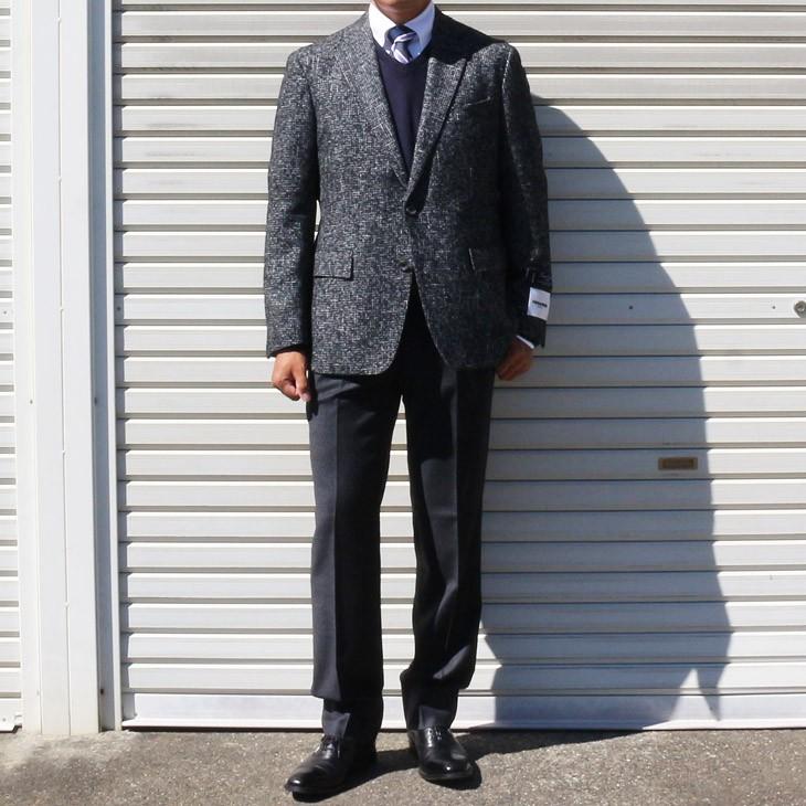 ジャケット テーラード ブレザー 2018-19 秋冬新作 renoma レノマ paris パリス ツイード風 ブークレ素材 やや濃灰グレー杢 小柄チェック (AB/BB体) やや細め | renoma | 02