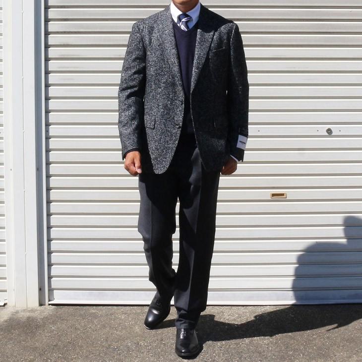 ジャケット テーラード ブレザー 2018-19 秋冬新作 renoma レノマ paris パリス ツイード風 ブークレ素材 やや濃灰グレー杢 小柄チェック (AB/BB体) やや細め | renoma | 04