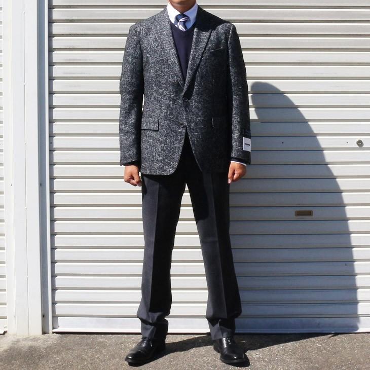 ジャケット テーラード ブレザー 2018-19 秋冬新作 renoma レノマ paris パリス ツイード風 ブークレ素材 やや濃灰グレー杢 小柄チェック (AB/BB体) やや細め | renoma | 05
