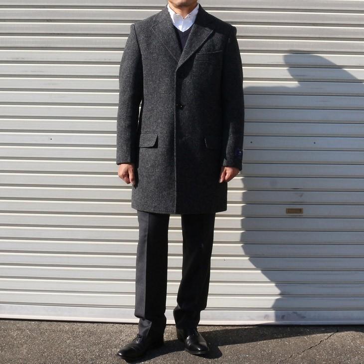 ツイード メンズ チェスターコート 新品秋冬 英国 MOON ムーン TWEED 灰グレー杢 無地系 シングル 3つボタン チェスターコート |  | 02