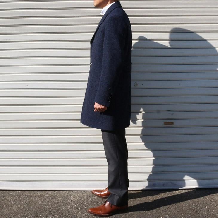 ツイード メンズ チェスターコート 2018-19 新作秋冬 英国 MOON ムーン TWEED ネイビーブルー杢 無地系 シングル 3つボタン チェスターコート |  | 02