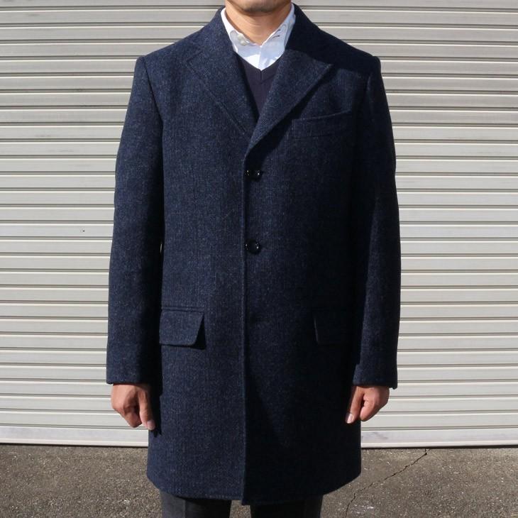 ツイード メンズ チェスターコート 2018-19 新作秋冬 英国 MOON ムーン TWEED ネイビーブルー杢 無地系 シングル 3つボタン チェスターコート |  | 04