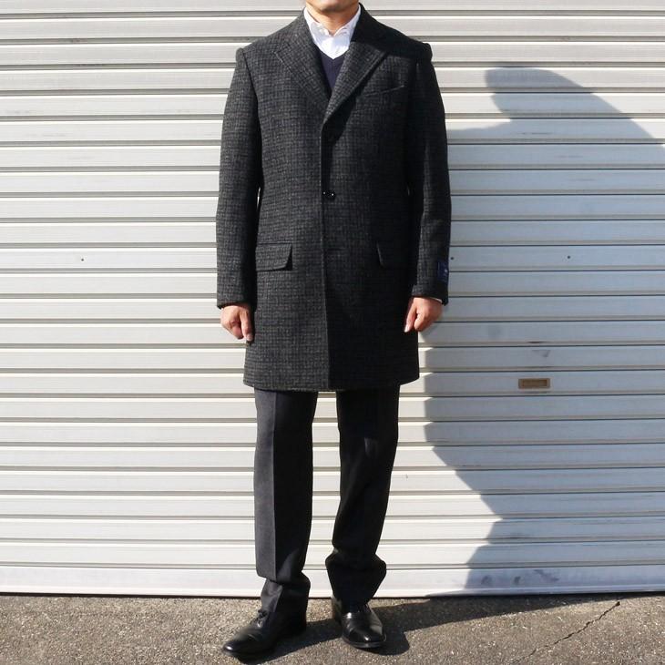 ツイード メンズ チェスターコート 新品秋冬 英国 MOON ムーン TWEED 灰グレー杢 チェック小柄 シングル 3つボタン チェスターコート |  | 02