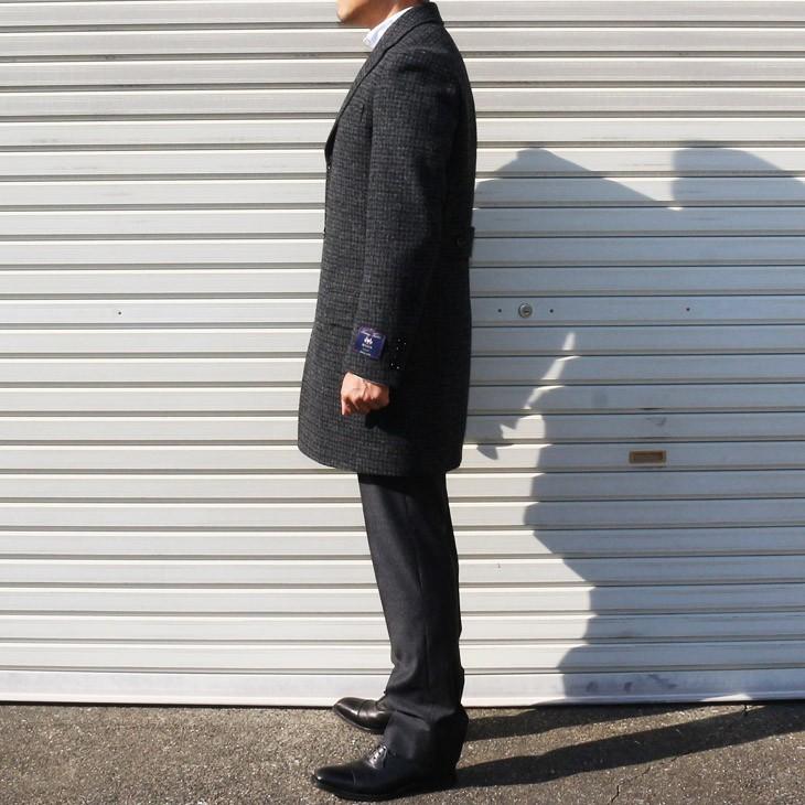 ツイード メンズ チェスターコート 新品秋冬 英国 MOON ムーン TWEED 灰グレー杢 チェック小柄 シングル 3つボタン チェスターコート |  | 04