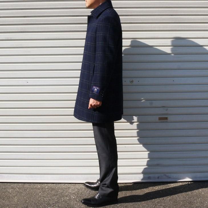 ツイード メンズ ステンカラーコート 新品秋冬 英国 MOON ムーン TWEED ネイビー大柄チェック ステンカラーコート |  | 03