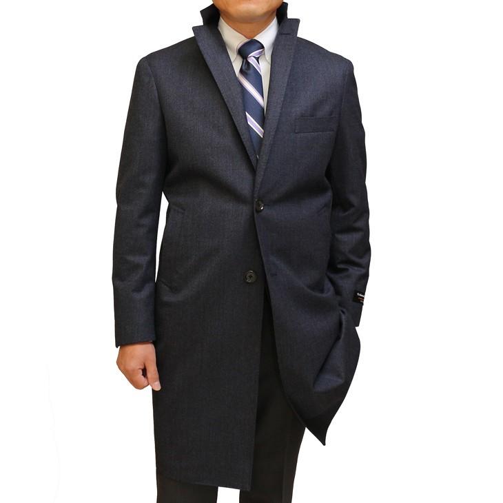 メンズ チェスターコート 2018-19 新作秋冬 ficce フィッチェ 濃紺ネイビー無地系杢 デニム風 クラシコ系 スリム系 ３ボタン段返り シングルチェスターコート |  | 02