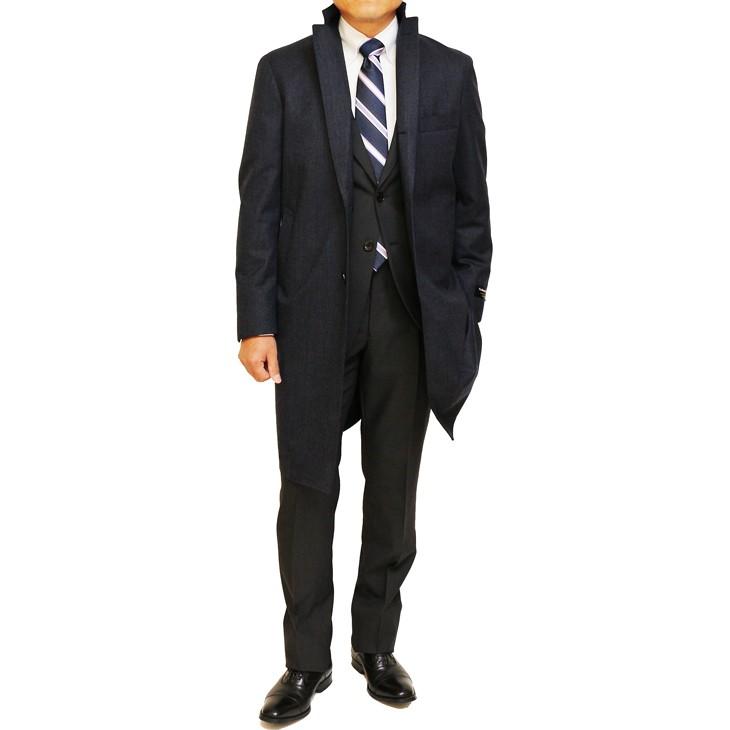 メンズ チェスターコート 2018-19 新作秋冬 ficce フィッチェ 濃紺ネイビー無地系杢 デニム風 クラシコ系 スリム系 ３ボタン段返り シングルチェスターコート |  | 03