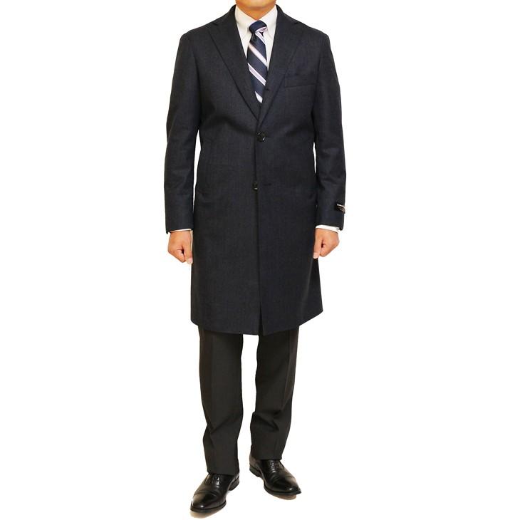 メンズ チェスターコート 2018-19 新作秋冬 ficce フィッチェ 濃紺ネイビー無地系杢 デニム風 クラシコ系 スリム系 ３ボタン段返り シングルチェスターコート |  | 04