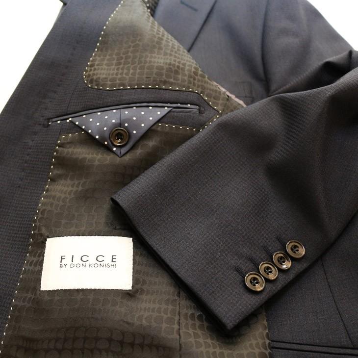 スーツ メンズ 新品 春夏 FICCE フィッチェ 濃紺ネイビー 小織柄 スリーピース （ベスト付き） 2つボタン ナロー系 スリム スーツ  (A/AB/BB体)  fic-400 | FICCE | 10