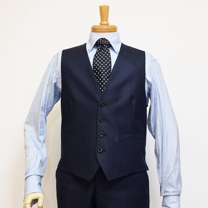 スーツ メンズ 新品 春夏 FICCE フィッチェ 濃紺ネイビー 小織柄 スリーピース （ベスト付き） 2つボタン ナロー系 スリム スーツ  (A/AB/BB体)  fic-400 | FICCE | 05