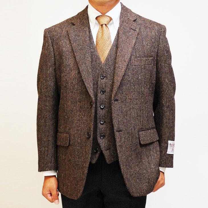 2023-24 新作 ジャケット テーラード ブレザー ハリスツイード 秋冬 英国 Harris Tweed 茶 ブラウン 杢 ヘリンボーン杉綾織  (AB/BB体)