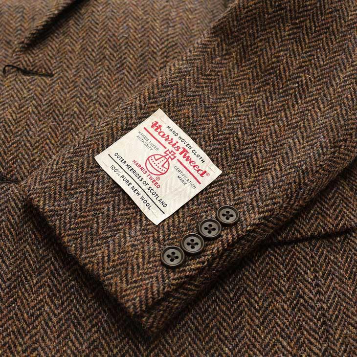 2023-24 新作 ジャケット テーラード ブレザー ハリスツイード 秋冬 英国 Harris Tweed 茶 ブラウン 杢 ヘリンボーン杉綾織  (AB/BB体)