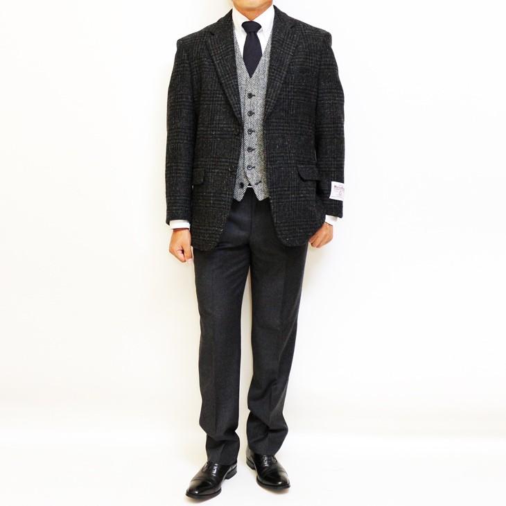 ジャケット テーラード ブレザー ハリスツイード 秋冬 新品 英国  Harris Tweed 濃灰 チャコールグレー 杢 チェック 格子柄  (AB/BB体) NT01-2B | HARRIS TWEED | 01