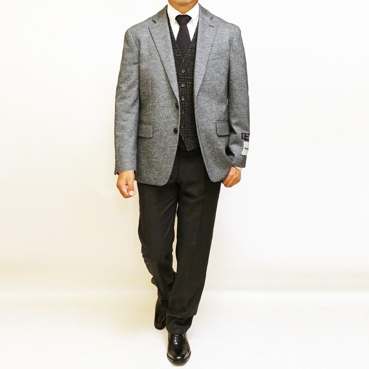ジャケット テーラード ブレザー 2019-20 秋冬新作 renoma レノマ paris パリス やや淡系グレー杢 小織柄 ストレッチ ニット素材 ジャケット (AB/BB体) やや細め | renoma | 03