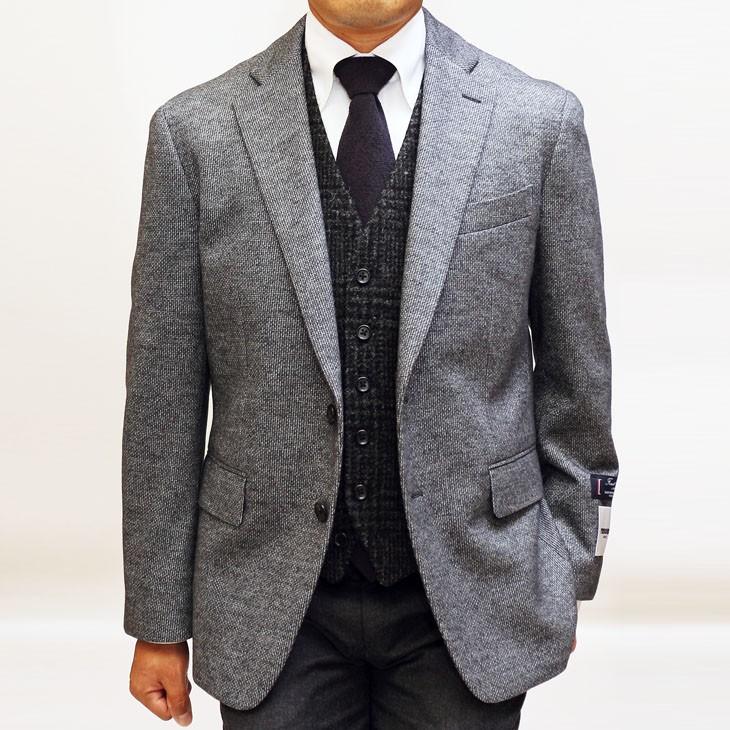 ジャケット テーラード ブレザー 2019-20 秋冬新作 renoma レノマ paris パリス やや淡系グレー杢 小織柄 ストレッチ ニット素材 ジャケット (AB/BB体) やや細め | renoma | 06
