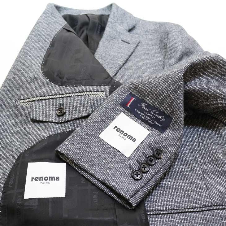 ジャケット テーラード ブレザー 2019-20 秋冬新作 renoma レノマ paris パリス やや淡系グレー杢 小織柄 ストレッチ ニット素材 ジャケット (AB/BB体) やや細め | renoma | 09