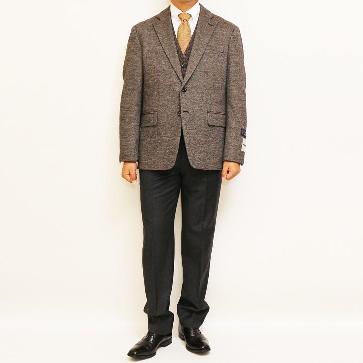 ジャケット テーラード ブレザー 秋冬新作 renoma レノマ パリス ブラウン茶系ベージュ杢 小織柄 ストレッチ ニット素材 ジャケット (AB/BB体) やや細め | renoma | 01