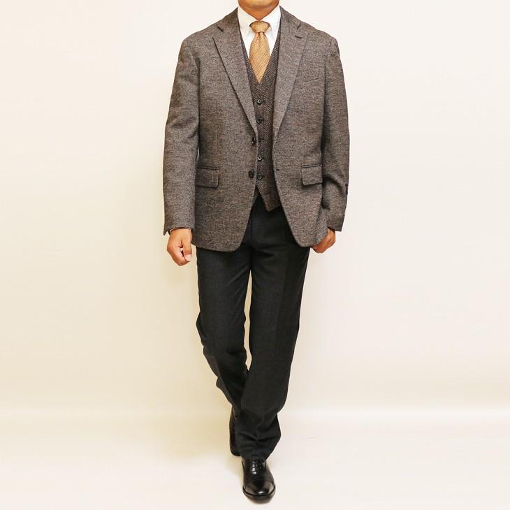 ジャケット テーラード ブレザー 秋冬新作 renoma レノマ パリス ブラウン茶系ベージュ杢 小織柄 ストレッチ ニット素材 ジャケット (AB/BB体) やや細め | renoma | 03