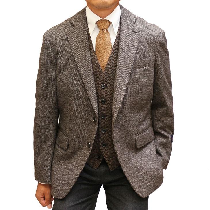 ジャケット テーラード ブレザー 秋冬新作 renoma レノマ パリス ブラウン茶系ベージュ杢 小織柄 ストレッチ ニット素材 ジャケット (AB/BB体) やや細め | renoma | 04