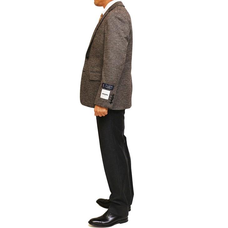 ジャケット テーラード ブレザー 秋冬新作 renoma レノマ パリス ブラウン茶系ベージュ杢 小織柄 ストレッチ ニット素材 ジャケット (AB/BB体) やや細め | renoma | 05