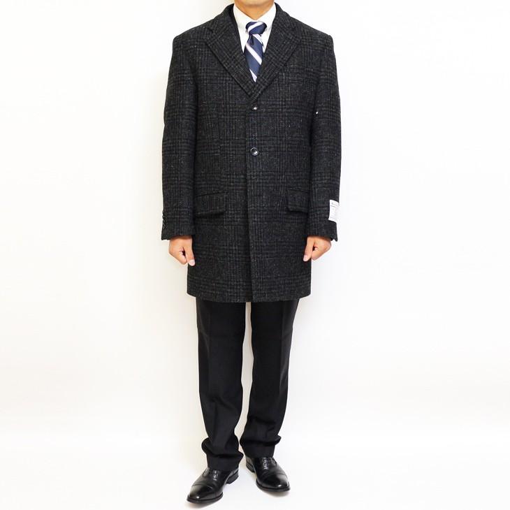 ハリスツイード メンズ チェスターコート 秋冬 モデル 新品 英国 Harris Tweed 濃灰 チャコールグレー 杢 チェック 格子柄 | HARRIS TWEED | 02