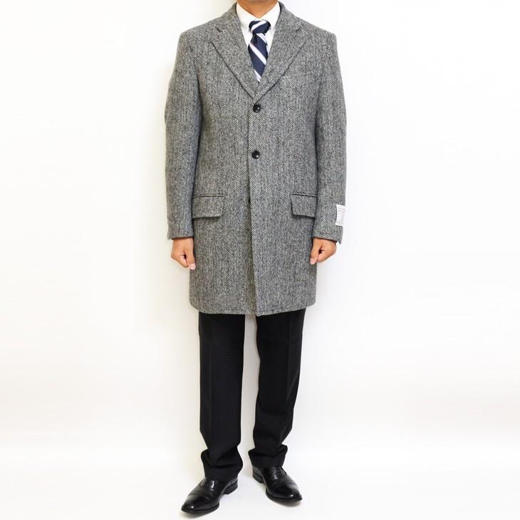 ハリスツイード メンズ チェスターコート 2019-20 秋冬 モデル 新品 英国 Harris Tweed やや 淡系 グレー杢 ヘリンボーン 杉綾織 | HARRIS TWEED | 01