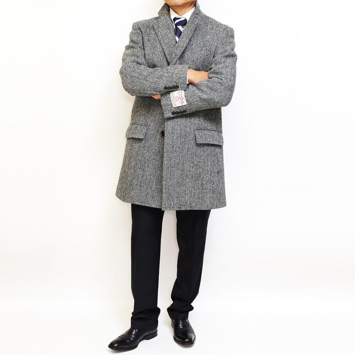 ハリスツイード メンズ チェスターコート 2019-20 秋冬 モデル 新品 英国 Harris Tweed やや 淡系 グレー杢 ヘリンボーン 杉綾織 | HARRIS TWEED | 02