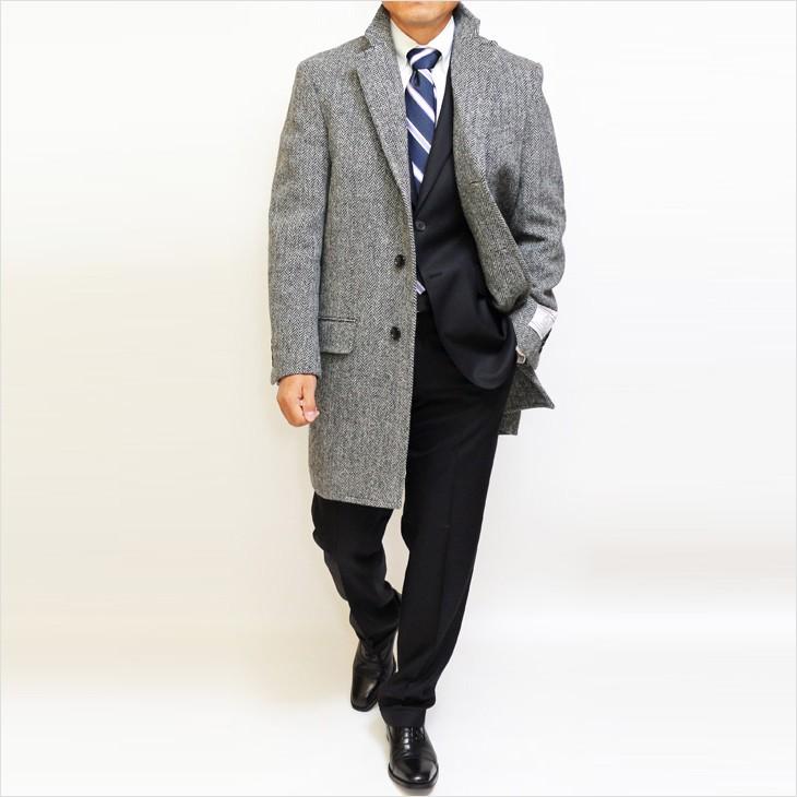 ハリスツイード メンズ チェスターコート 2019-20 秋冬 モデル 新品 英国 Harris Tweed やや 淡系 グレー杢 ヘリンボーン 杉綾織 | HARRIS TWEED | 03