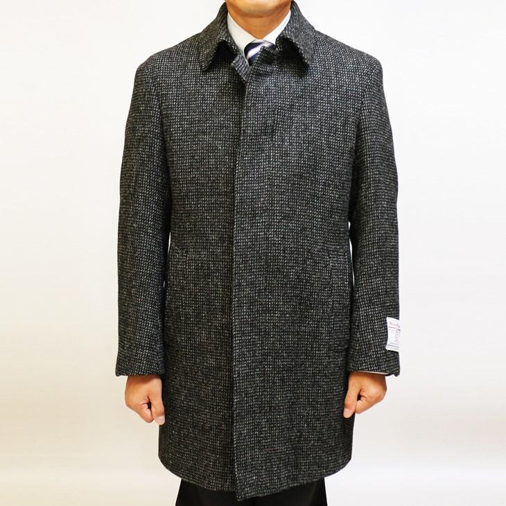 ハリスツイード メンズ ステンカラーコート 秋冬 モデル 新品 英国 Harris Tweed 黒系 チャコールグレー 杢 チェック 小柄 | HARRIS TWEED | 03