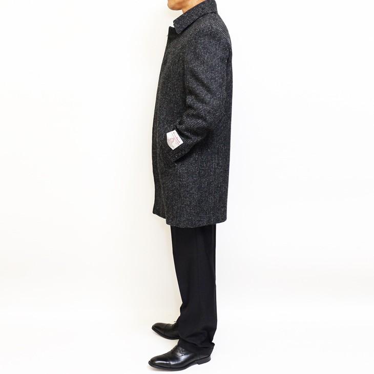 ハリスツイード メンズ ステンカラーコート 秋冬 モデル 新品 英国 Harris Tweed 黒系 チャコールグレー 杢 チェック 小柄 | HARRIS TWEED | 04
