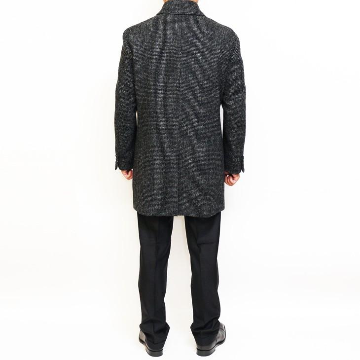 ハリスツイード メンズ ステンカラーコート 秋冬 モデル 新品 英国 Harris Tweed 黒系 チャコールグレー 杢 チェック 小柄 | HARRIS TWEED | 05