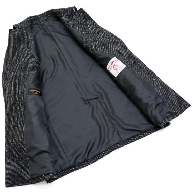 ハリスツイード メンズ ステンカラーコート 秋冬 モデル 新品 英国 Harris Tweed 黒系 チャコールグレー 杢 チェック 小柄 | HARRIS TWEED | 06