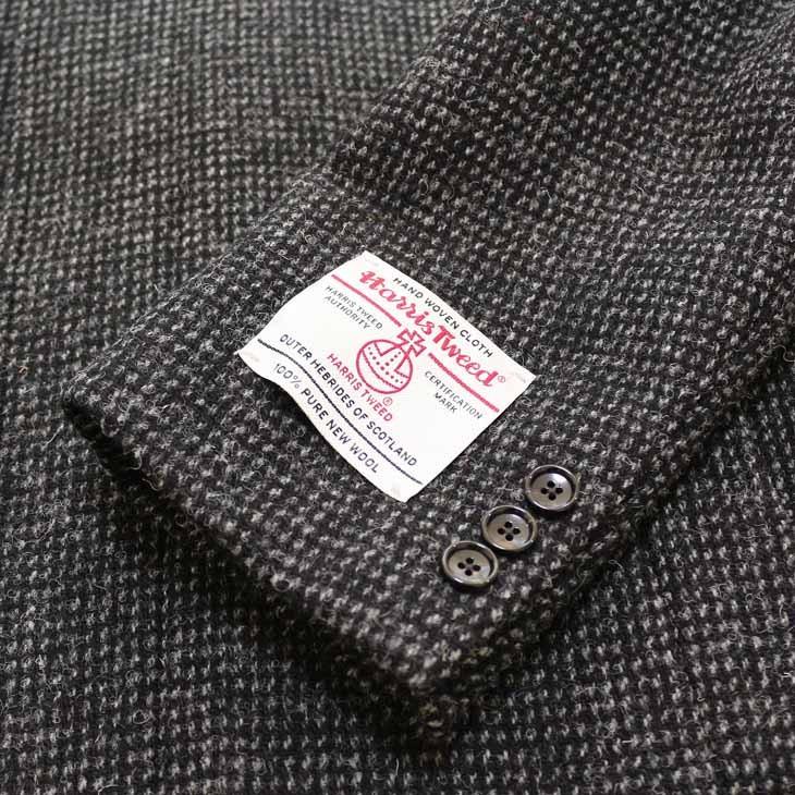 ハリスツイード メンズ ステンカラーコート 秋冬 モデル 新品 英国 Harris Tweed 黒系 チャコールグレー 杢 チェック 小柄 | HARRIS TWEED | 07