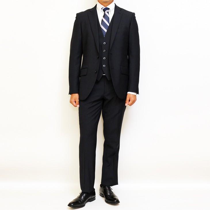 スーツ メンズ 新品 秋冬 FICCE フィッチェ BISHU 尾州生地 濃紺ネイビー ウインドペン 2つボタン ベスト付き 3ピーススーツ (A/AB体) スリム fic-400 | FICCE | 01