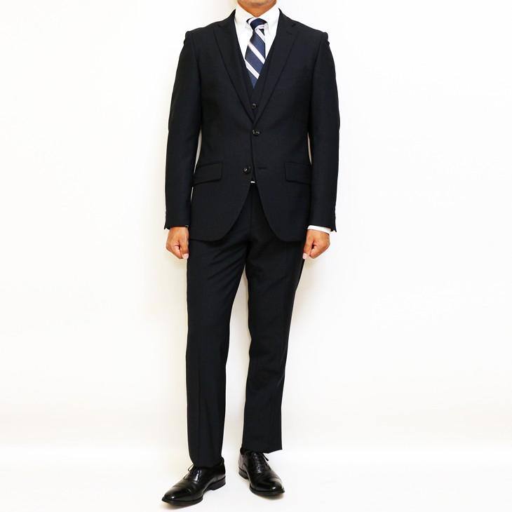スーツ メンズ 新品 秋冬 FICCE フィッチェ BISHU 尾州生地 濃紺ネイビー ウインドペン 2つボタン ベスト付き 3ピーススーツ (A/AB体) スリム fic-400 | FICCE | 02