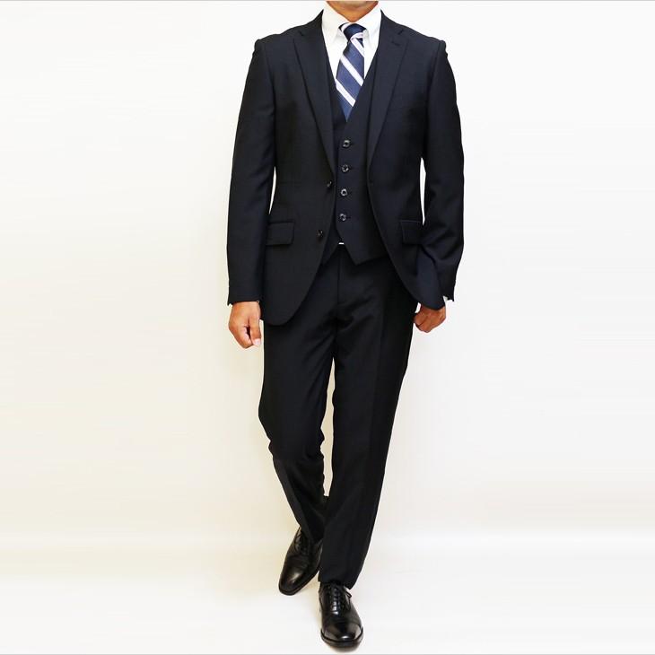 スーツ メンズ 新品 秋冬 FICCE フィッチェ BISHU 尾州生地 濃紺ネイビー ウインドペン 2つボタン ベスト付き 3ピーススーツ (A/AB体) スリム fic-400 | FICCE | 05