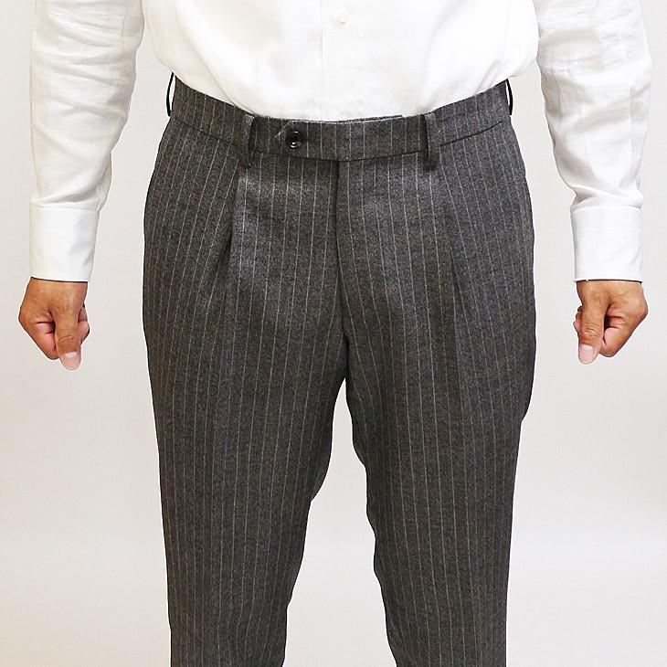 スーツ メンズ 秋冬 新品 FICCE フィッチェ やや淡灰グレー杢 ぼんやり茶 12mmストライプ 3つボタン段返り ベスト付き 3ピーススーツ (A/AB体) スリム | FICCE | 13