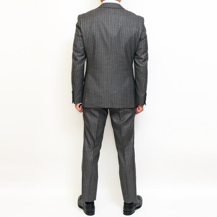 スーツ メンズ 秋冬 新品 FICCE フィッチェ やや淡灰グレー杢 ぼんやり茶 12mmストライプ 3つボタン段返り ベスト付き 3ピーススーツ (A/AB体) スリム | FICCE | 05