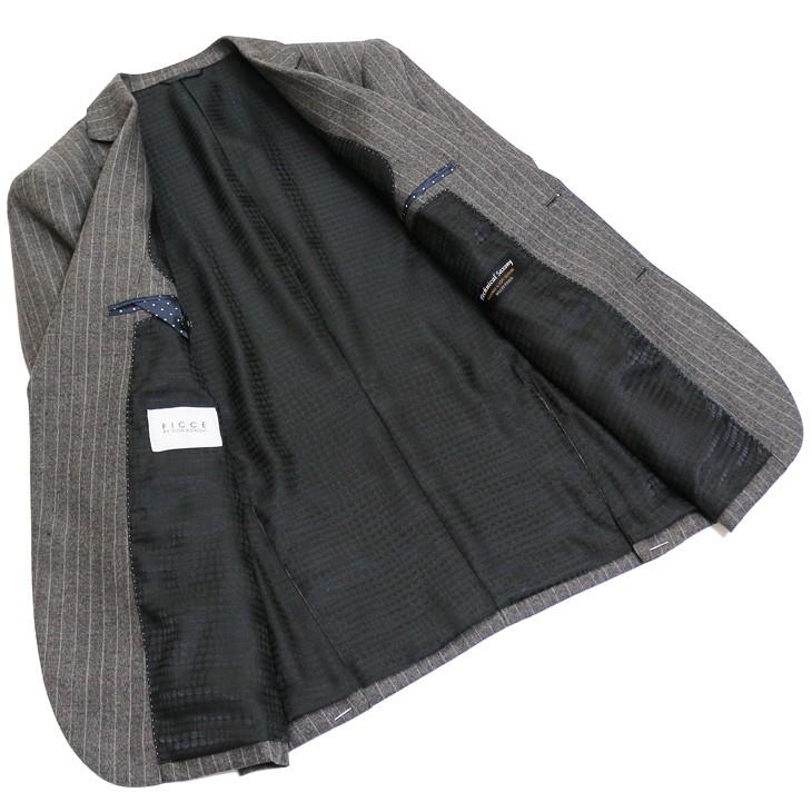 スーツ メンズ 秋冬 新品 FICCE フィッチェ やや淡灰グレー杢 ぼんやり茶 12mmストライプ 3つボタン段返り ベスト付き 3ピーススーツ (A/AB体) スリム | FICCE | 06