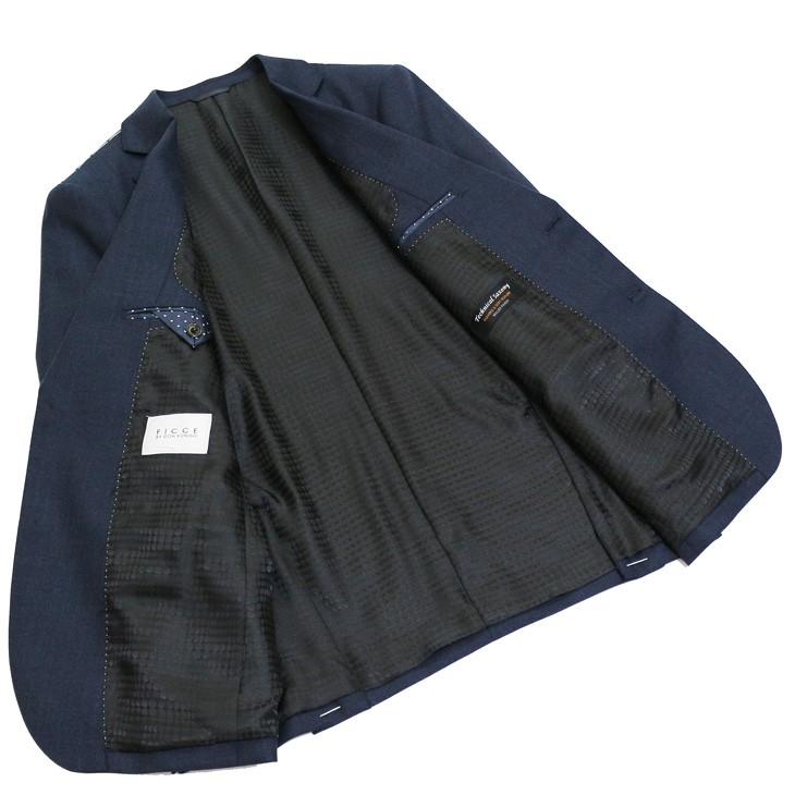 スーツ メンズ 新品 秋冬 FICCE フィッチェ 濃紺ネイビー杢 超ぼんやり12mmストライプ 3つボタン段返り ベスト付き 3ピーススーツ (A/AB体) スリム | FICCE | 06