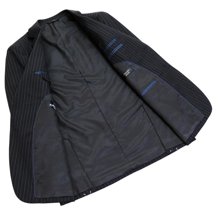 スーツ メンズ 新品 秋冬 アランドロン Super100s ナチュラル・ストレッチ 黒ブラック 12mm ストライプ 2つボタン ビジネススーツ (AB/BB/E体) J09-2B | アラン・ドロン | 04