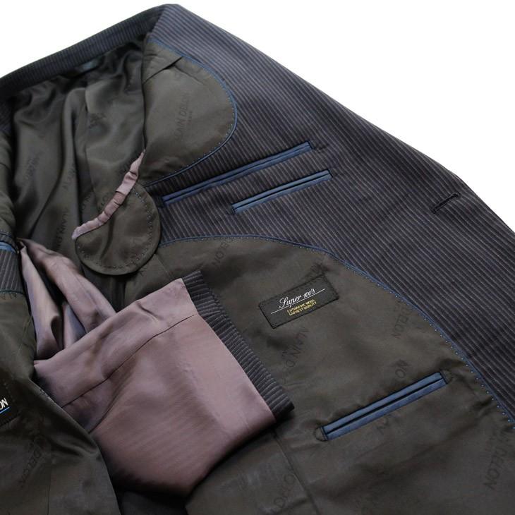 スーツ メンズ 新品 秋冬 アランドロン Super100s ストレッチ ややグレー感のある濃紺ネイビーストライプ 2つボタン ビジネススーツ (AB/BB体) J09-2B | アラン・ドロン | 06
