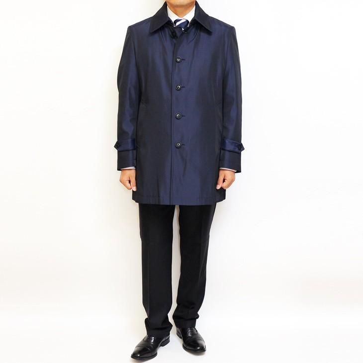 メンズ ステンカラーコート 2019-20 新作秋冬 ブルーフロスト Tefron テフロン加工 撥水 ネイビー ブラック 2色 無地系小柄 ビジネスコート |  | 03