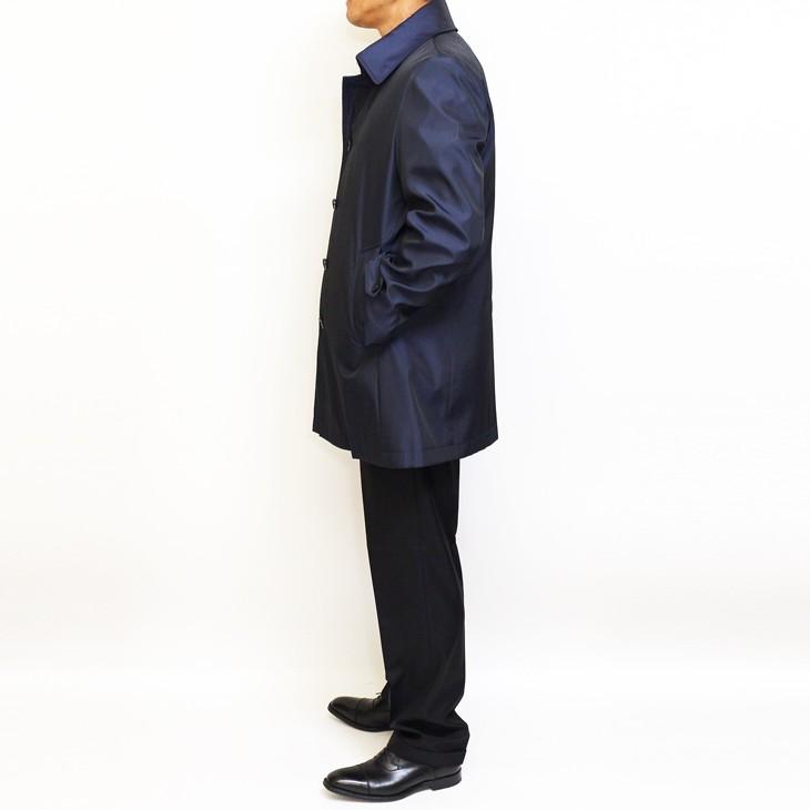 メンズ ステンカラーコート 2019-20 新作秋冬 ブルーフロスト Tefron テフロン加工 撥水 ネイビー ブラック 2色 無地系小柄 ビジネスコート |  | 05