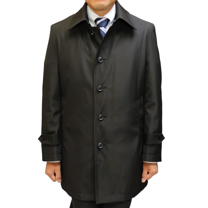 メンズ ステンカラーコート 2019-20 新作秋冬 ブルーフロスト Tefron テフロン加工 撥水 ネイビー ブラック 2色 無地系小柄 ビジネスコート |  | 08