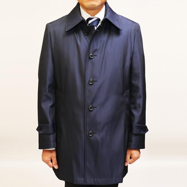 メンズ ステンカラーコート 2019-20 新作秋冬 ブルーフロスト Tefron テフロン加工 撥水 ネイビー ブラック 2色 無地系小柄 ビジネスコート |  | 09