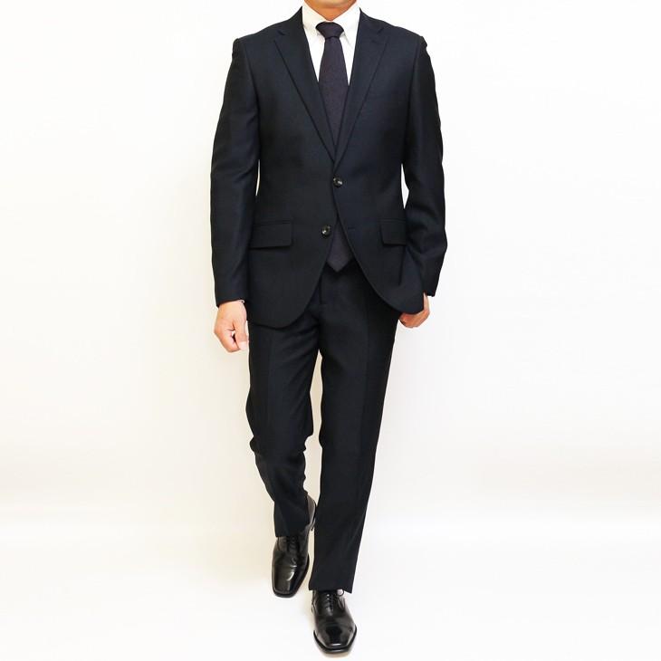 スーツ メンズ 新品 春夏 FICCE フィッチェ 尾州生地 ストレッチ 濃紺ネイビー無地 モヘヤ風 ソアロン混 2つボタン スーツ (A/AB体) スリム fic-400 | FICCE | 02