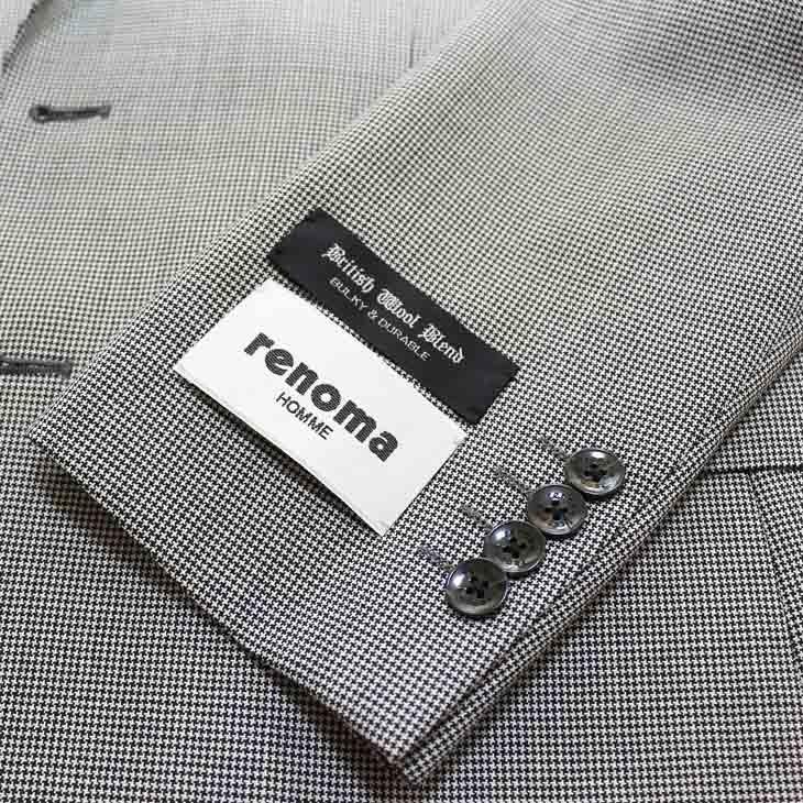 超特価 スーツ メンズ 春夏 新品 renoma レノマ オム 英国 ブリティッシュウール 千鳥格子 淡灰グレー DROP7.5 スリム 2つボタン ビジネス スーツ (A/AB体) | renoma | 08