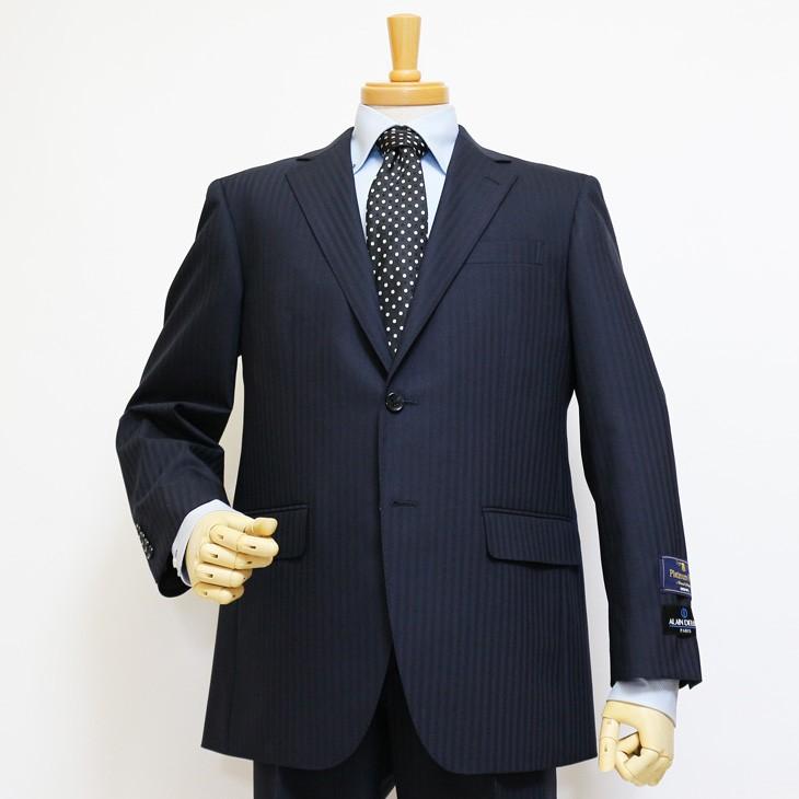 スーツ メンズ 新品 春夏 アランドロン Super140s 濃紺ネイビー 織柄シャドー調 ストライプ 2つボタン ビジネススーツ (AB/E体) J09-2B | アラン・ドロン | 02